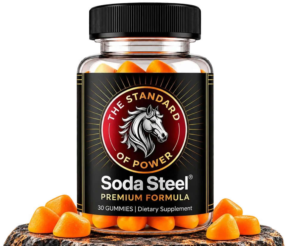 Soda Steel gummy bottle with orange gummies